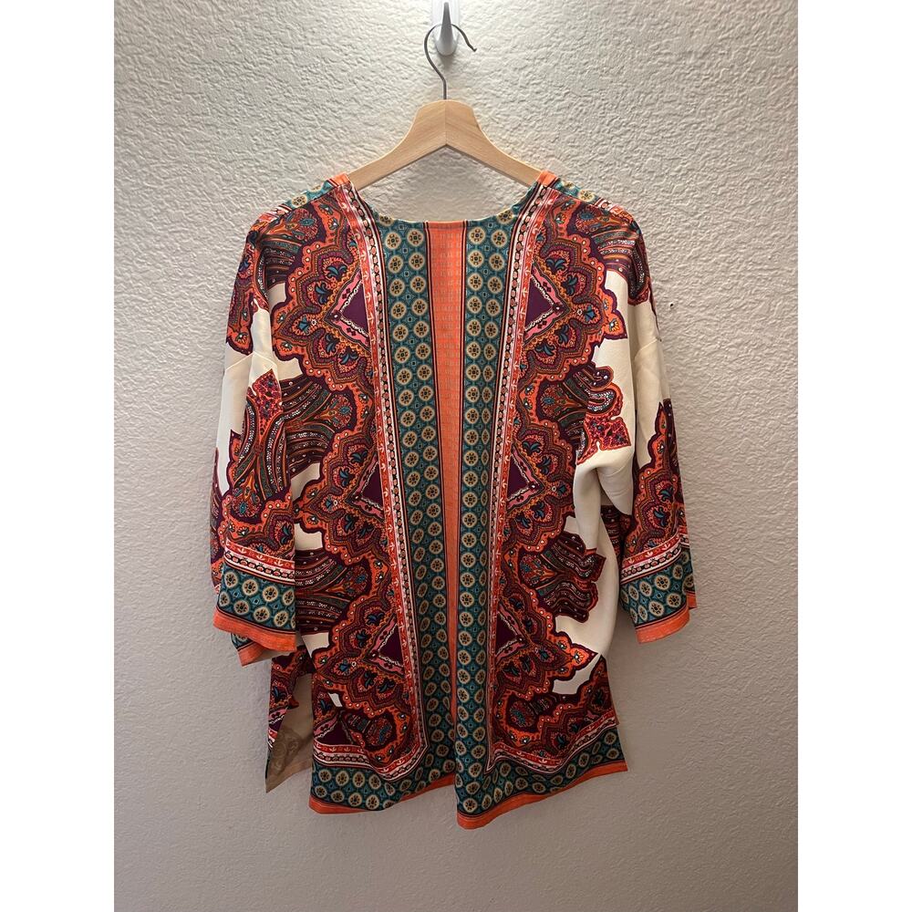 Boho Elephant Print Kimono Cardigan Open Front Paisley Festival Cover Up Large - Picture 4 of 7